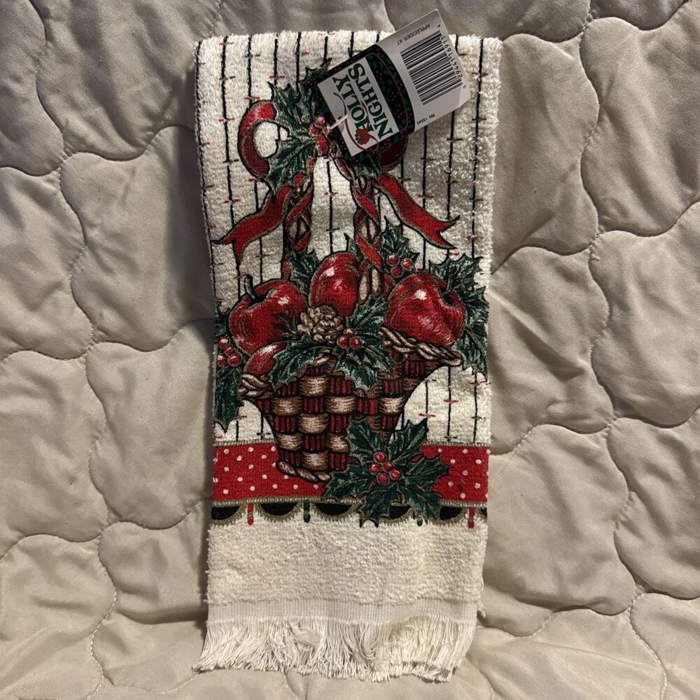 Vintage 80s Holly Nights Cannon Applecider Christmas Towel